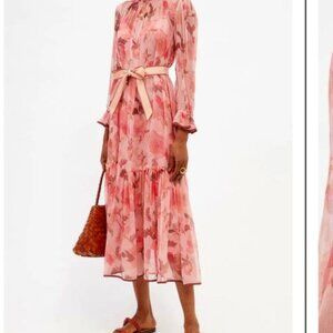 Ruffled Floral-Print Chiffon Midi Dress